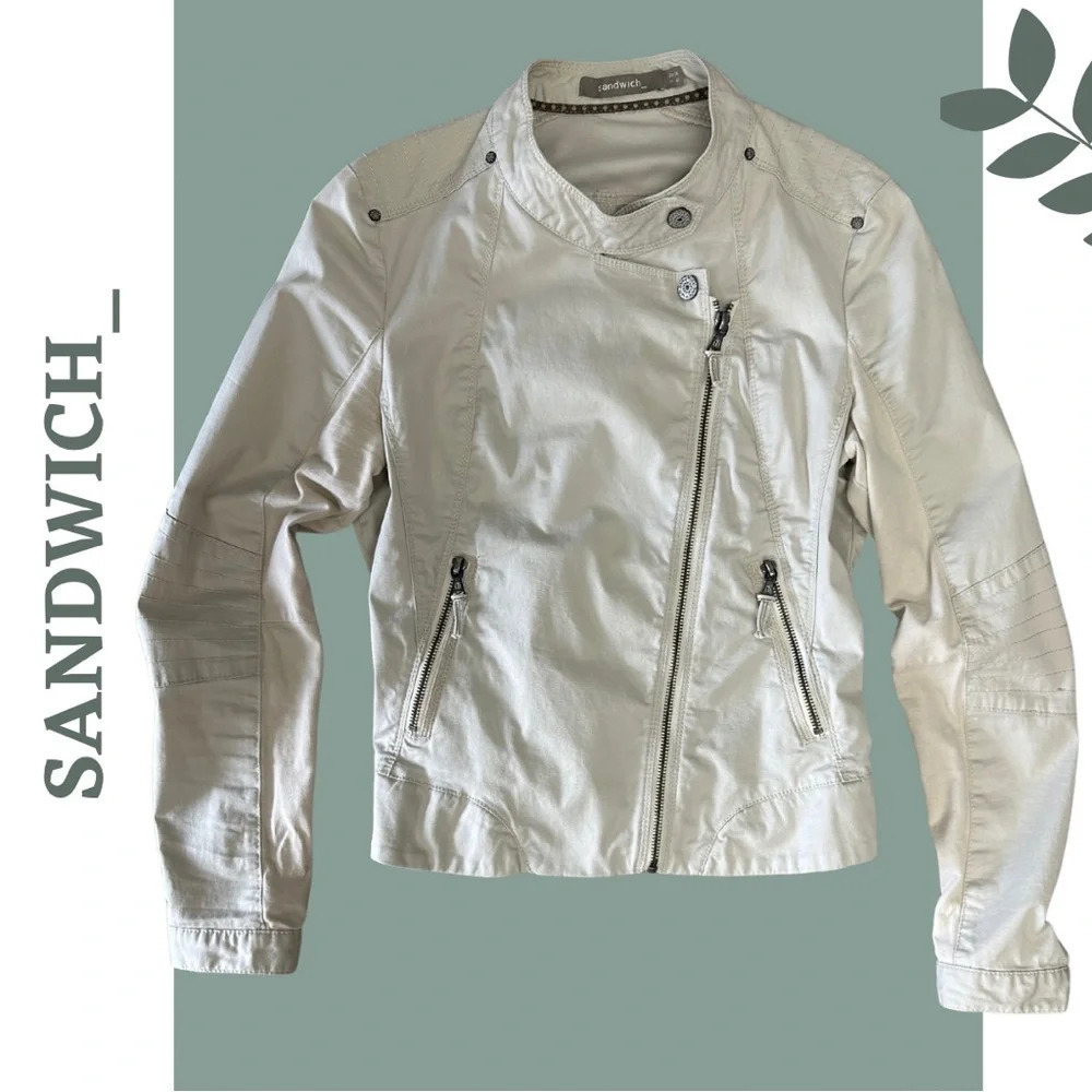 Sandwich Women’s Cotton Blend  Cream Moto Jacket Zip Front Size Small 36 EU